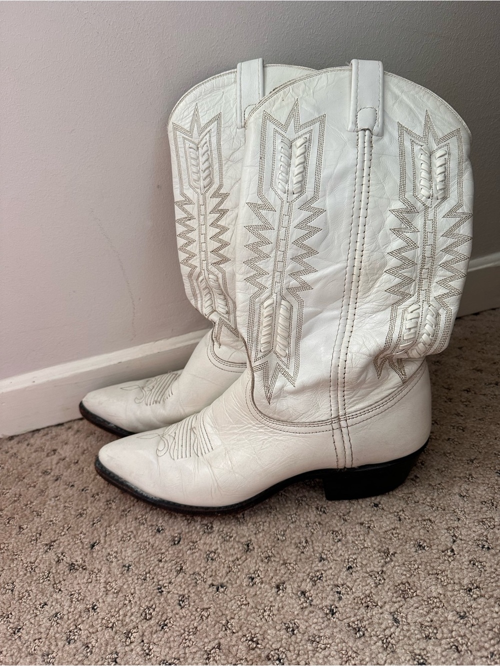 Vintage Dan Post White Leather Cowboy Boots Western 8.5 M